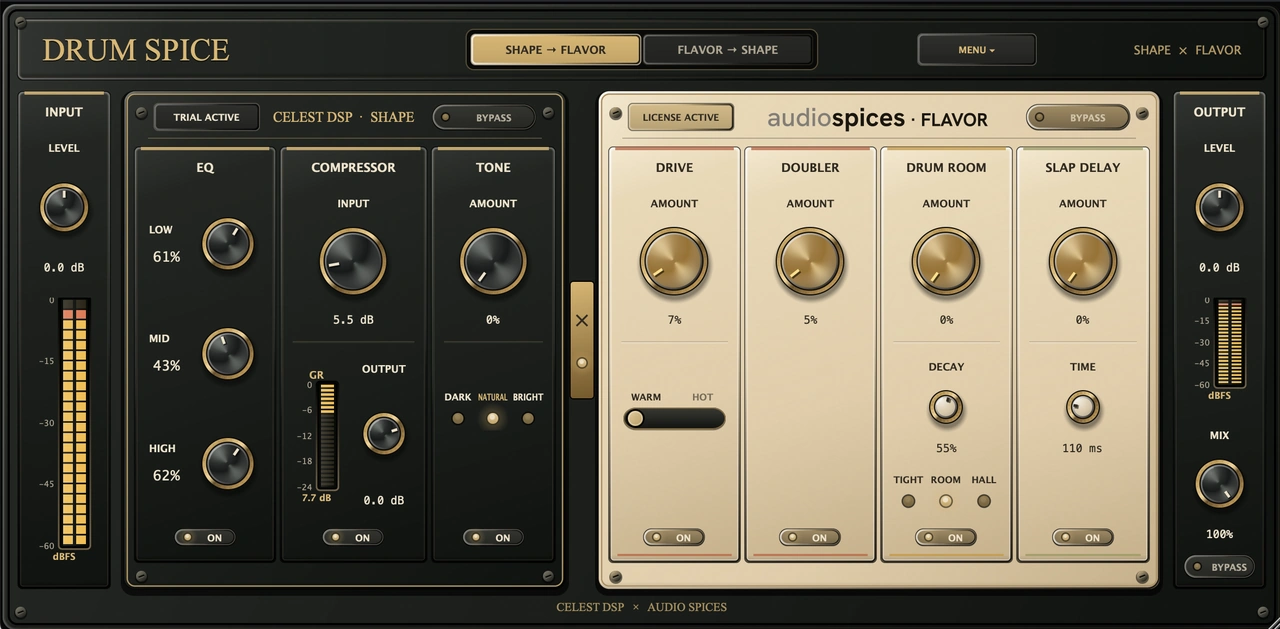 Drum Spice plugin interface by CELEST DSP and Audio Spices